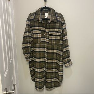 H&M Plaid Long Shacket in Green